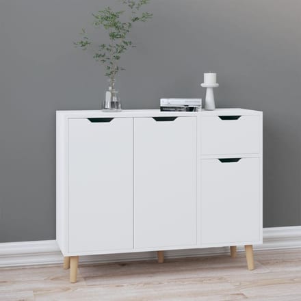 vidaXL - Dressoir - 90x30x72 - cm - bewerkt - hout - hoogglans - wit
