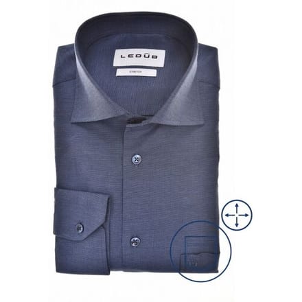 Ledûb Overhemd Uni Color Wide Spread Stretch Donker Blauw / male