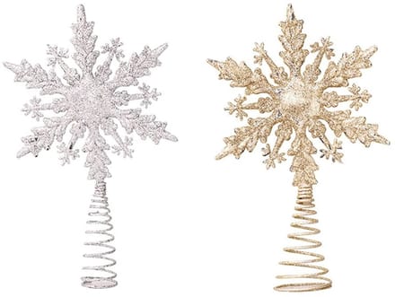Dailygoods - Kerstboom Topper Sneeuwvlok Ster met Glitter 2 Stuks