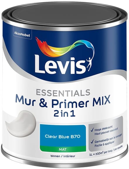 Levis - Essentials Mur & Primer Mix - Clear Blue B70 - Mengverf - 1 L