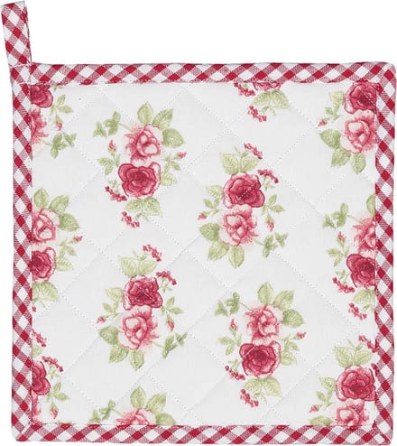 Clayre & Eef Pannenlap 20x20 cm Rood Wit Katoen Vierkant Rozen Afgiet Pannenlap Afgiethulp Pannenlap