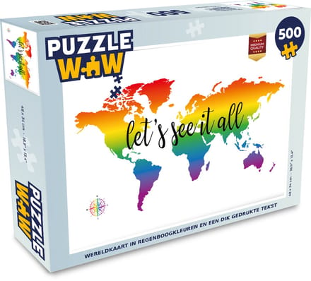 Puzzel Wereldkaart - Regenboog - Kompas - Legpuzzel - Puzzel 500 stukjes