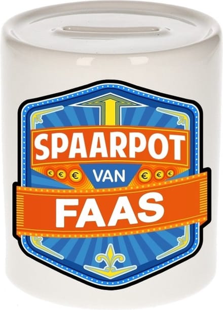 Bellatio Decorations Kinder spaarpot met naam - Faas - keramiek - met dop - wit - Sparen - Spaargeld van Faas