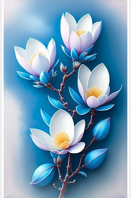 30x20cm Diamond Painting blauwe bloemen (rond) nr 413
