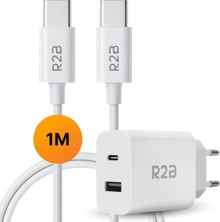 R2B USB-C naar USB-C Kabel met USB A & USB C Adapter - 1 Meter kabel - Extra stevige USB-C kabels - USB-C oplader - Snellader