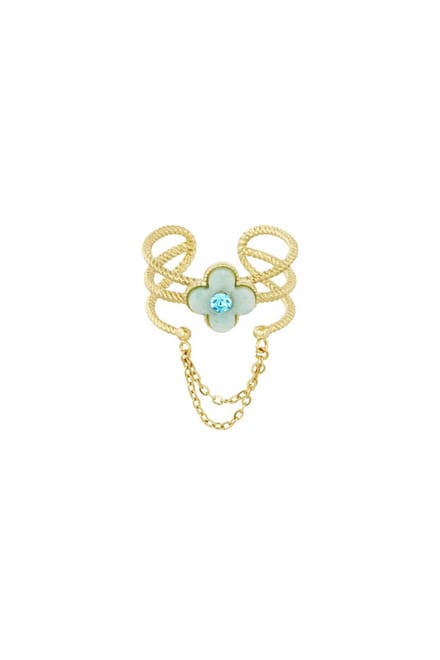 Bijoutheek Ring (Sieraad) klaver with chain Groen