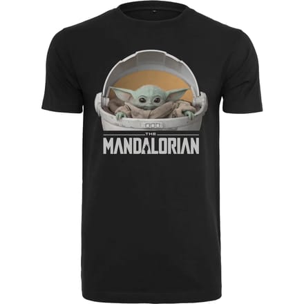Merchcode Star Wars - Baby Yoda Mandalorian Logo Heren Tshirt - M - Zwart