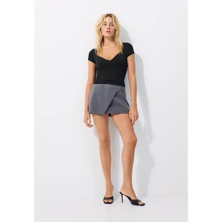 Stradivarius T-shirt met V-hals van polyamide  Zwart XS