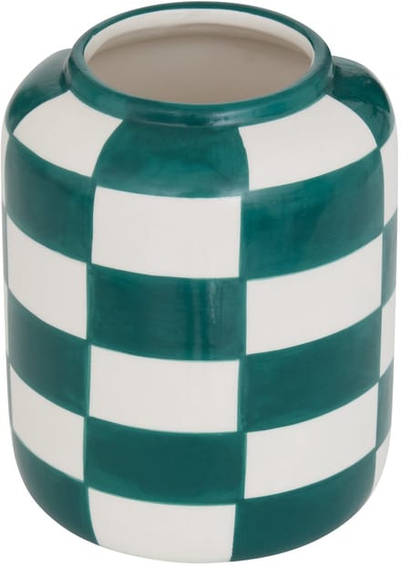 Atmosphera Poolside Keramieken Vaas Geruit - Ø11xH14cm - Groen