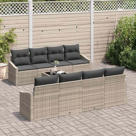 vidaXL - Bankstel - 7 - st - Lichtgrijs - en - Donkergrijs - poly - rattan