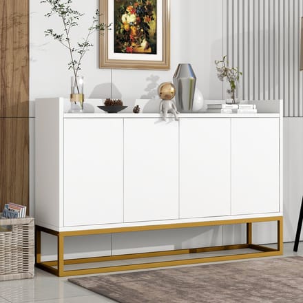 Dressoir - Minimalistisch en Greeploos - 4 Deuren voor Woonkamer - Wit