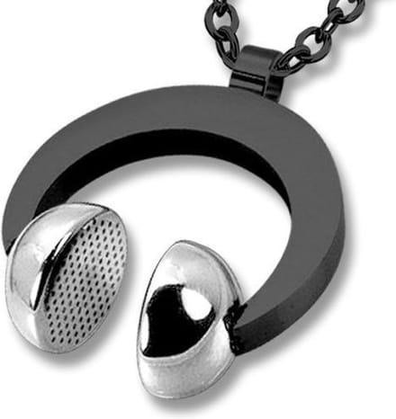 Amanto Ketting Emlyn Black - 316L Staal - Koptelefoon - 26x31mm - 60cm