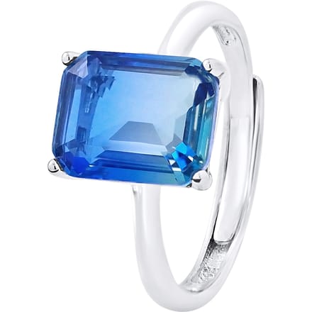 Solitaire ring tweekleurige kristallen blauw verstelbaar zilver 925 - Anais