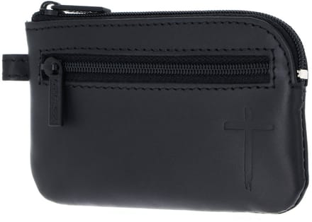 oxmox Leren sleutelgeval Leather Keyholder Freedom Cross Embossed Black zwart