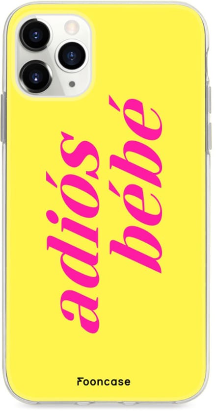 Fooncase Hoesje Geschikt voor iPhone 12 Pro - Shockproof Case - Back Cover / Soft Case - Adios Bebe / Geel & Roze