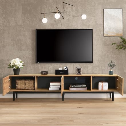 KOMHTOM Tv meubel Modern met houtnerf variabele LED-verlichting
