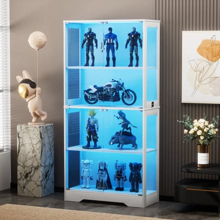 Vitrinekast - 40x35x165 cm - LED Verlichting met Sensor en Opbergruimte - Gehard Glas - Wit