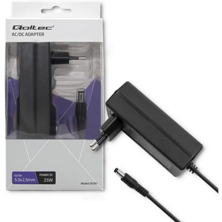 Qoltec 25W plug-in voeding |   5V |   5A |   5.5*2.5