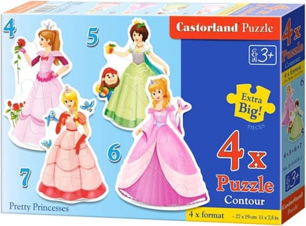 Prinsessen Puzzel Set - 4 Delen Puzzels met Mooie Sprookjesfiguren