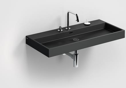 Clou Wash Me wastafel 90cm, zonder plug, mat zwart keramiek