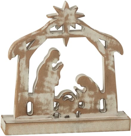 J-Line decoratie kerststal - mangohout - wit/naturel - small