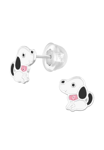 Premium Kinder-Oorbellen Silber-Hund mit Kristall und Epoxy