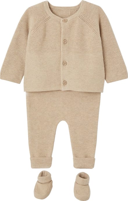 Vertbaudet 3-delige gebreide set: vest, broek en babyschoentjes