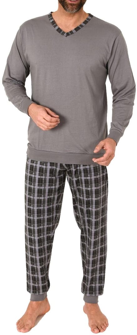 Normann herenpyjama met lange mouwen en geruite pyjamabroek van jersey