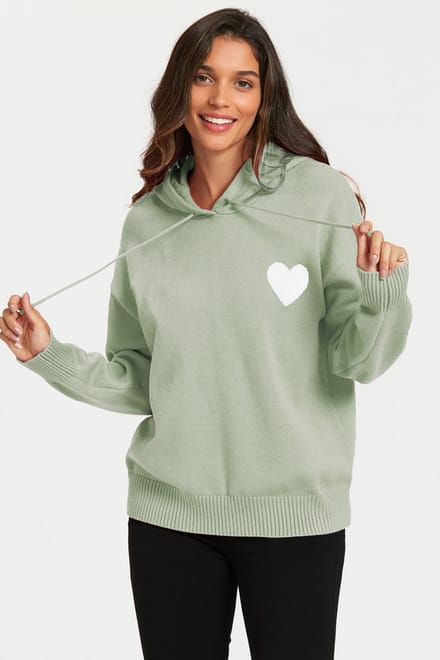 Hartborduursel gebreide hoodie in olijf