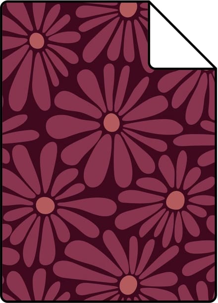 Proefstaal ESTAhome behang madeliefjes donker paars - 26.5 x 21 cm - 131866-S