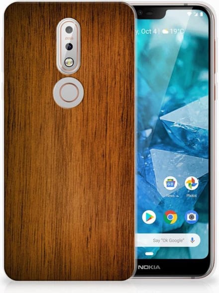 Nokia 7.1 Bumper Hoesje Donker Hout