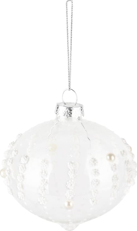 Dekoratief | Hanger bal m/parels, wit/transparant, glas, 8x8x8cm | A235440