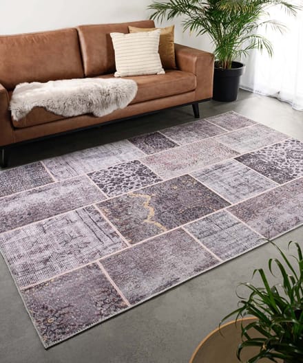 Patchwork vloerkleed - Fade Heritage taupe 76x150