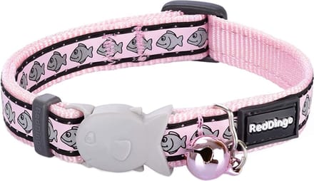 Felroze reflecterende kattenriem met bel 12mm
