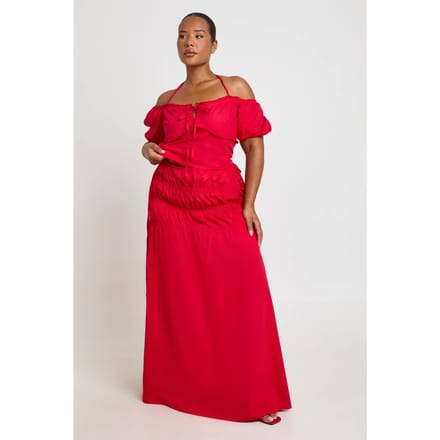 boohoo Dames Plus Poplin Geplooide Maxi Rok | Red | Maat: 26