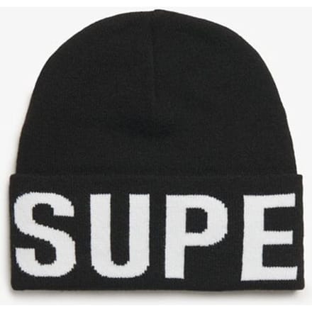 Superdry Gebreide Beanie met Merkdetails Zwart Grootte: 1SIZE