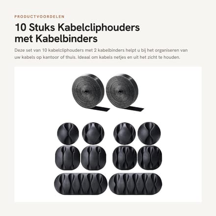 Dailygoods - 10 Stuks Kabelcliphouders met Kabelbinders voor Thuis en Kantoor