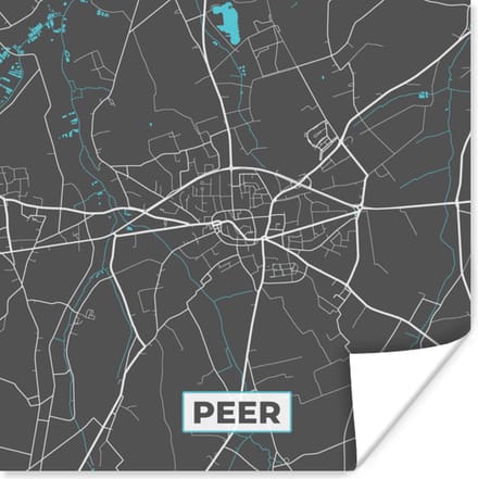 Poster België – Peer – Stadskaart – Kaart – Blauw – Plattegrond - 75x75 cm