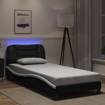 vidaXL - Bedframe - met - LED - zonder - matras - "Hvar" - zwart - en - wit - 80x200 - cm