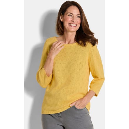 Katoenen pullover met 3/4-mouwen - honing - Gr. 19 van Goldner Fashion