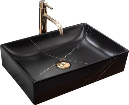 Rea Inga Black Marble Mat Opzetwastafel Steen Imitatie 51x34,5 cm