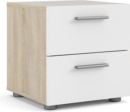 Petra nachtkastje met 2 lades, eiken decor/wit hoogglans.