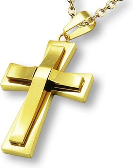 Amanto Ketting Djason G - 316L Staal PVD - Kruis - 43x27mm - 60cm