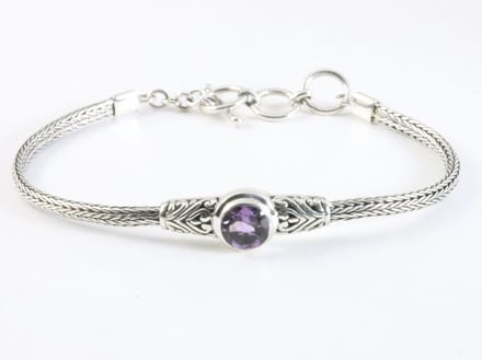 Traditionele zilveren snake armband met amethist