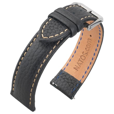 Lederen Horlogebandje Epsom Lychee Patroon Zwart - 20mm