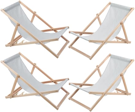 Set van 4 ligstoelen - Tuinstoel - Strandstoel - licht essen