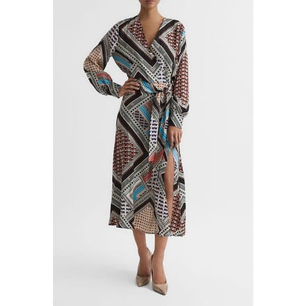 Reiss Alegra Midi Dress — Pink/blue Maat: 8 | Midi Jurken Outlet | Dames | Roze