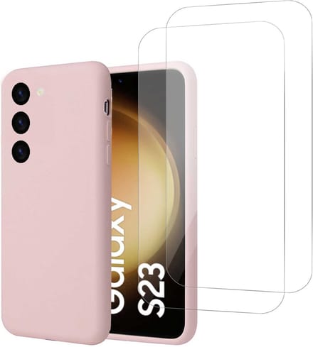 Hoesje geschikt voor Samsung S23 Plus + 2x Screenprotector – Tempered Glass - Liquid Back Case Cover Rose