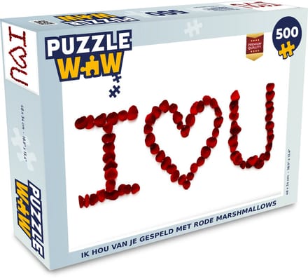 Puzzel Ik hou van je gespeld met rode marshmallows - Legpuzzel - Puzzel 500 stukjes