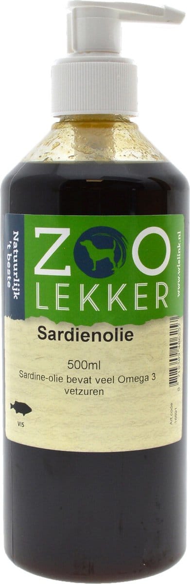 Zoolekker - Sardienolie - 500ml -  Ondersteunende olie - hond en kat